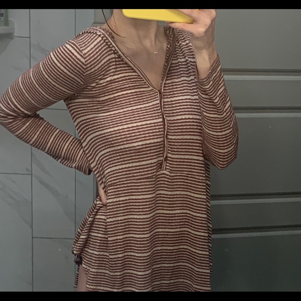 Stripped hooded button up sweater